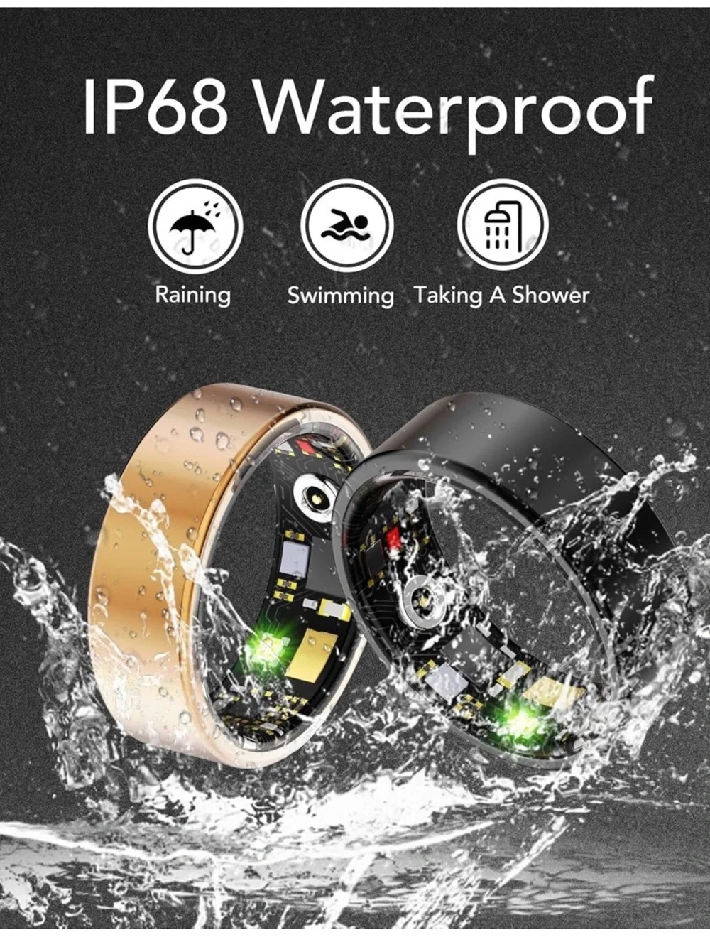 NWT Milavan Smart Health Ring,Women/Men,Fitness Tracker,Waterproof,Gold,Size 12